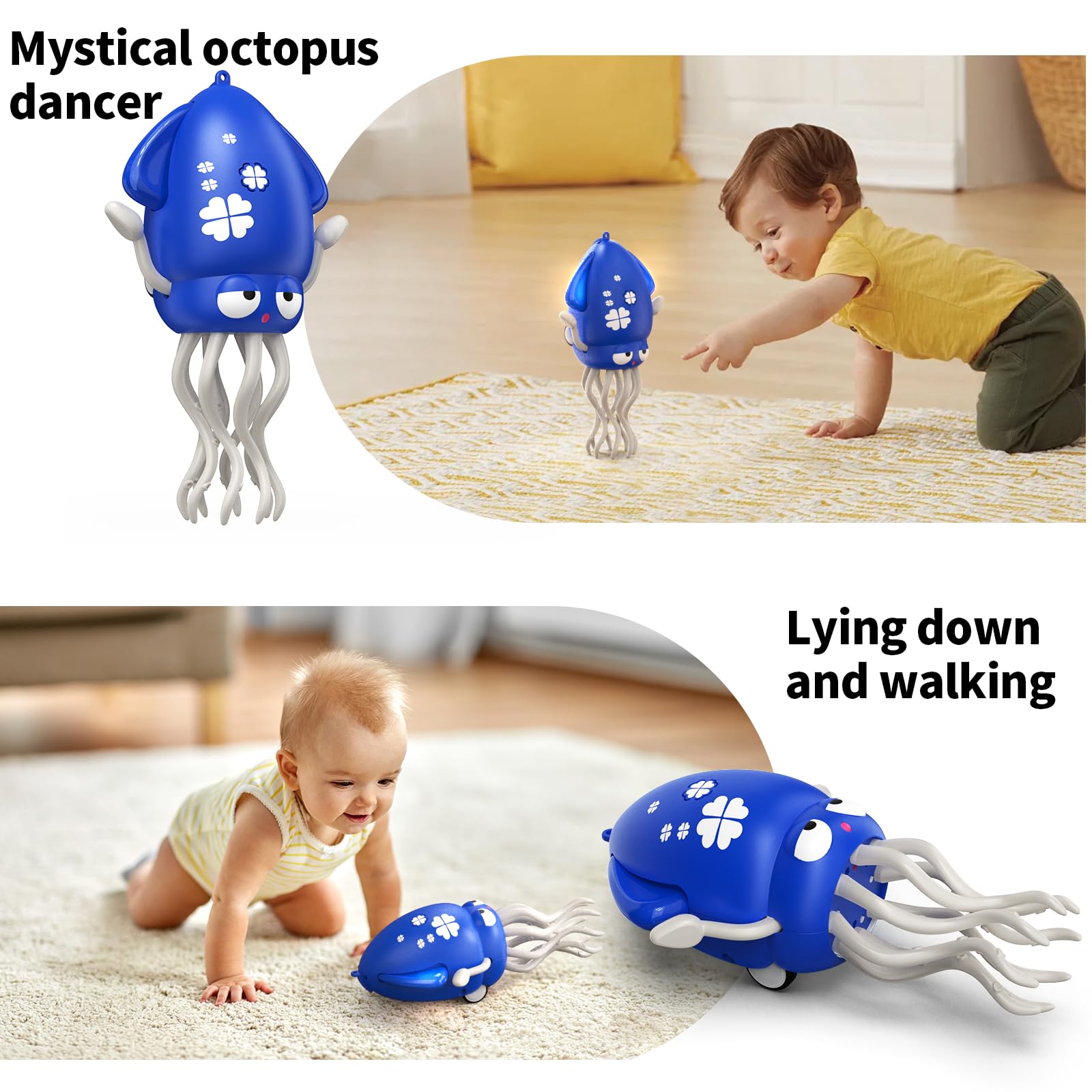 Electric Dancing Octopus Toy with LED Lights and Music - Rechargeable Interactive Crawling Toy for Toddlers (Blue)