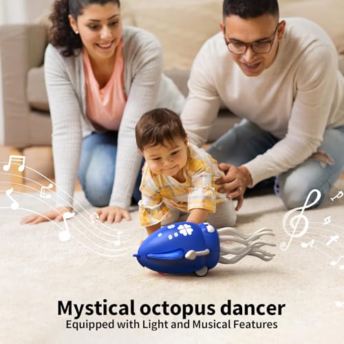 Electric Dancing Octopus Toy with LED Lights and Music - Rechargeable Interactive Crawling Toy for Toddlers (Blue)