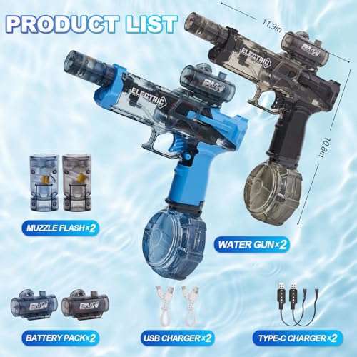 Electric Water Gun with LED Muzzle - Automatic High Pressure Squirt Gun for Kids & Adults