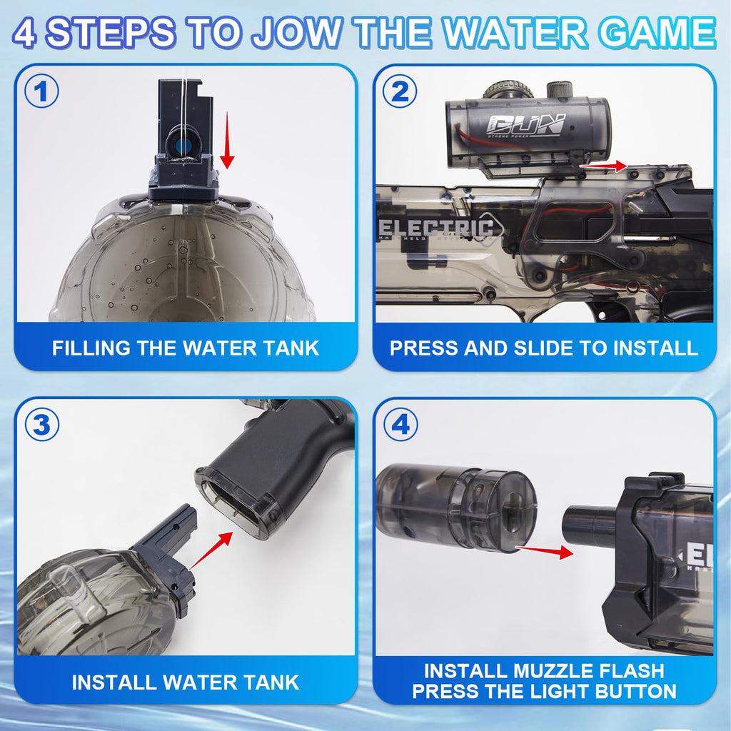 Electric Water Gun with LED Muzzle - Automatic High Pressure Squirt Gun for Kids & Adults