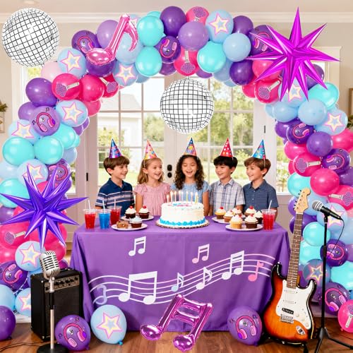 Eleventheart 126-Piece Purple Blue Pink Balloon Arch Kit with Musical Symbols for Music Themed Birthday Party