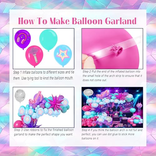 Eleventheart 126-Piece Purple Blue Pink Balloon Arch Kit with Musical Symbols for Music Themed Birthday Party