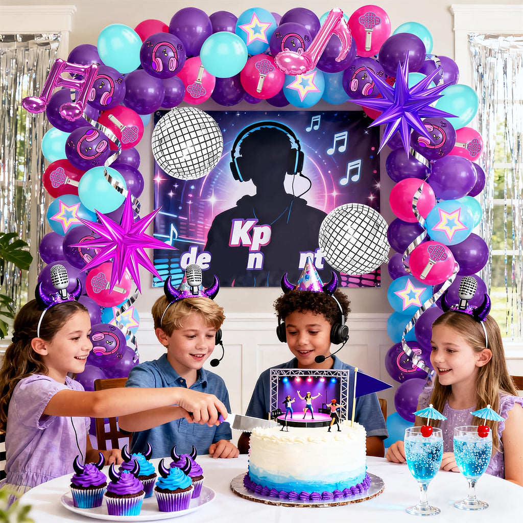 Eleventheart 126-Piece Purple Blue Pink Balloon Arch Kit with Musical Symbols for Music Themed Birthday Party