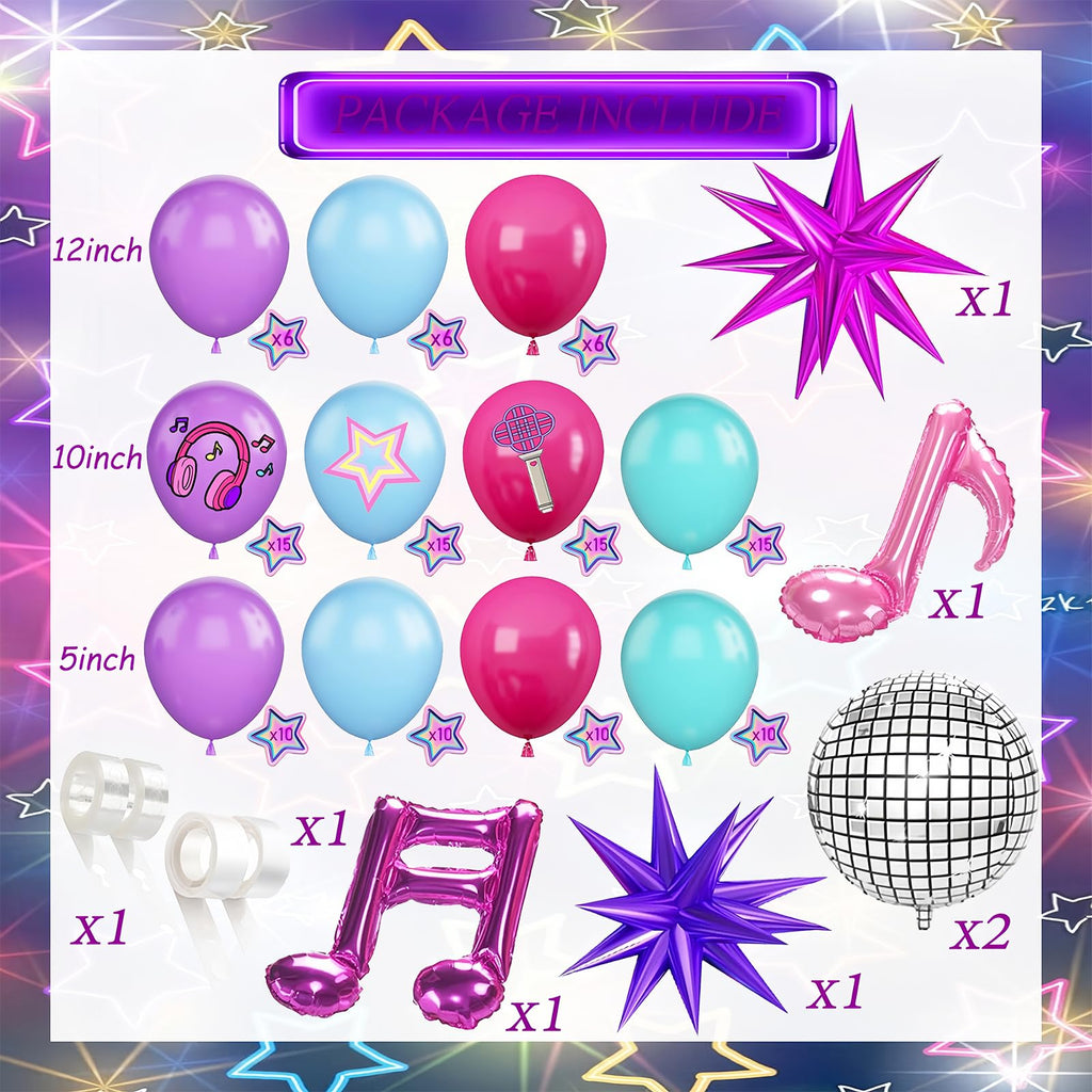 Eleventheart 126-Piece Purple Blue Pink Balloon Arch Kit with Musical Symbols for Music Themed Birthday Party