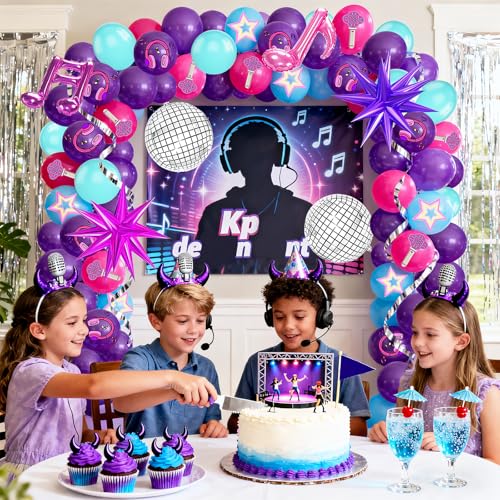 Eleventheart 126-Piece Purple Blue Pink Balloon Arch Kit with Musical Symbols for Music Themed Birthday Party
