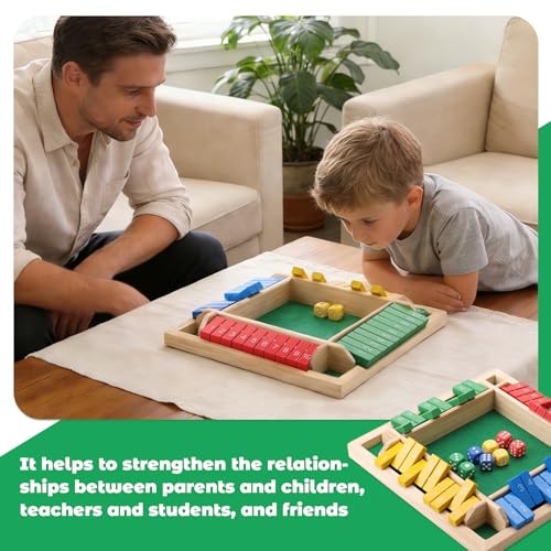 Elfclove Shut The Box Game - Classic Wooden Dice Game for 1-4 Players, 8 Dice, Pine Wood, 8.74 x 8.74 inches, Gift Box