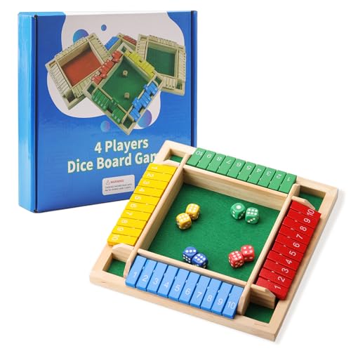 Elfclove Shut The Box Game - Classic Wooden Dice Game for 1-4 Players, 8 Dice, Pine Wood, 8.74 x 8.74 inches, Gift Box