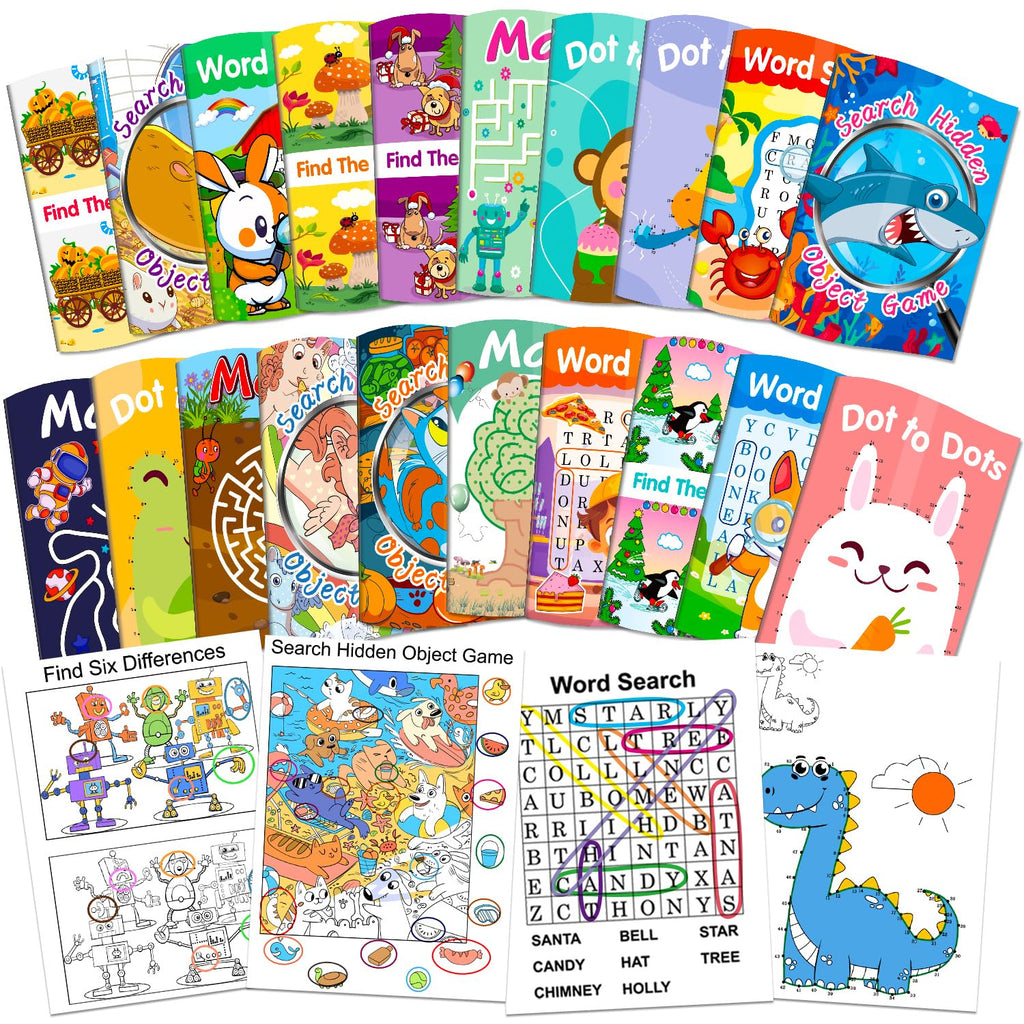 Elfew 20-Pack Small Activity Books for Kids Ages 4-8 – Over 280 Puzzles for Party Favors, Travel, and Classroom Fun