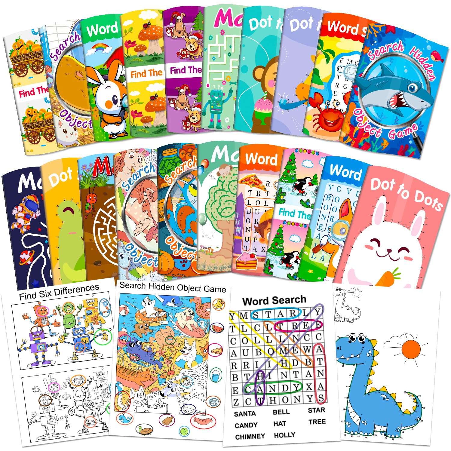 Elfew 20-Pack Small Activity Books for Kids Ages 4-8 – Over 280 Puzzles for Party Favors, Travel, and Classroom Fun