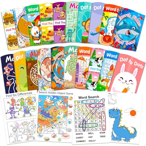 Elfew 20-Pack Small Activity Books for Kids Ages 4-8 – Over 280 Puzzles for Party Favors, Travel, and Classroom Fun