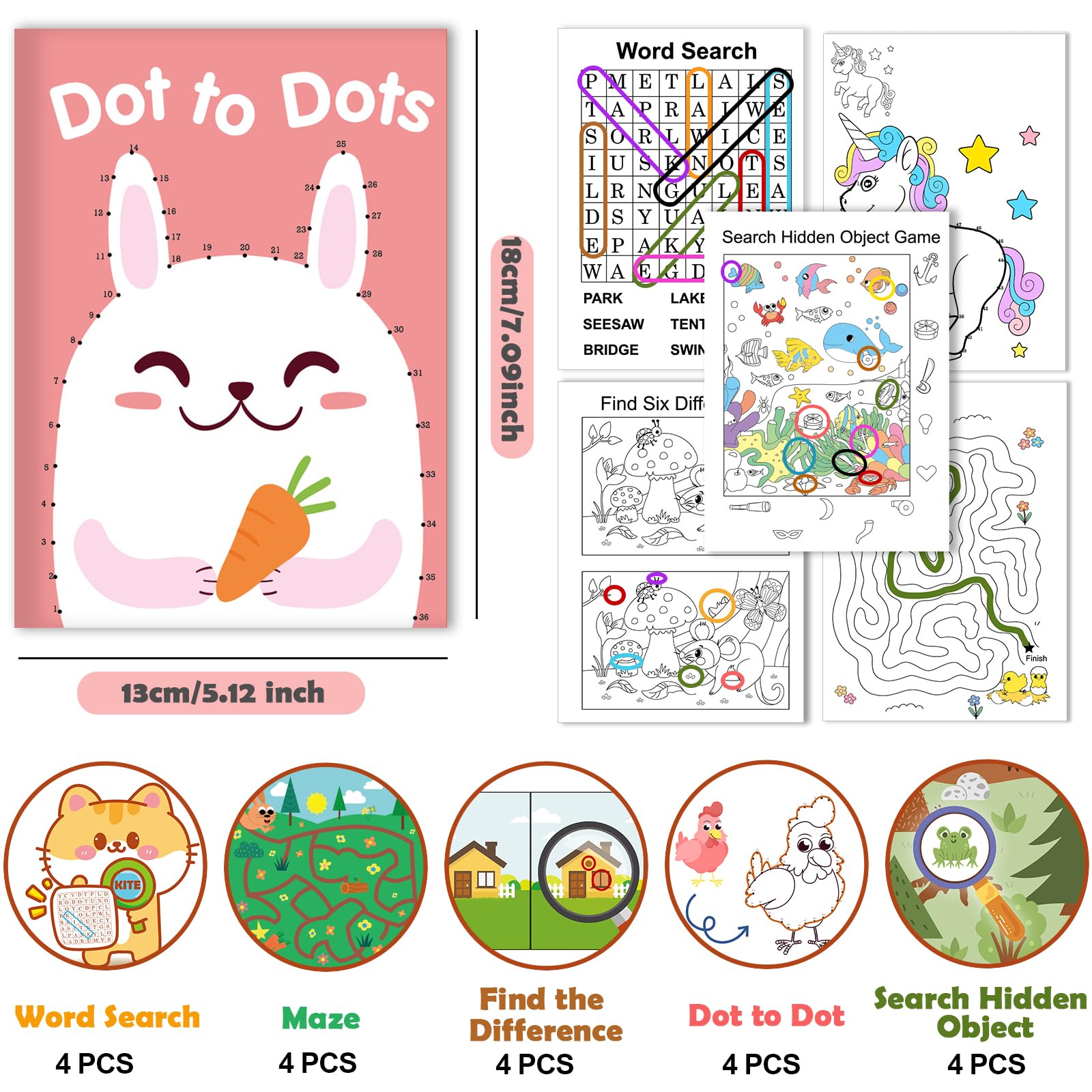 Elfew 20-Pack Small Activity Books for Kids Ages 4-8 – Over 280 Puzzles for Party Favors, Travel, and Classroom Fun