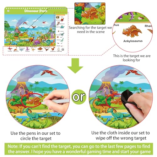 Elfew Search and Find Reusable Activity Book - 24 Themes, Travel Toys for Kids Ages 3-8