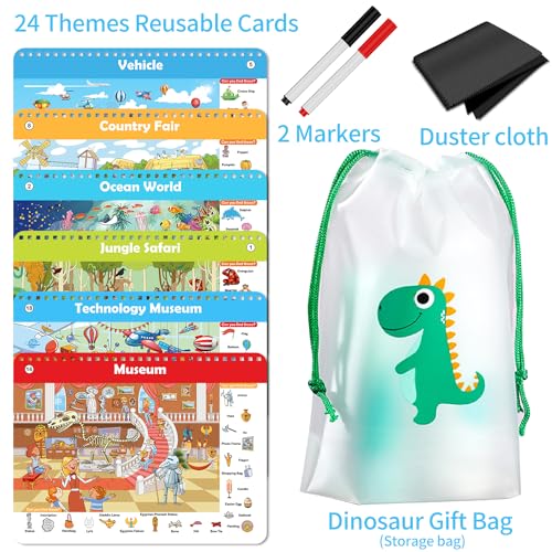 Elfew Search and Find Reusable Activity Book - 24 Themes, Travel Toys for Kids Ages 3-8