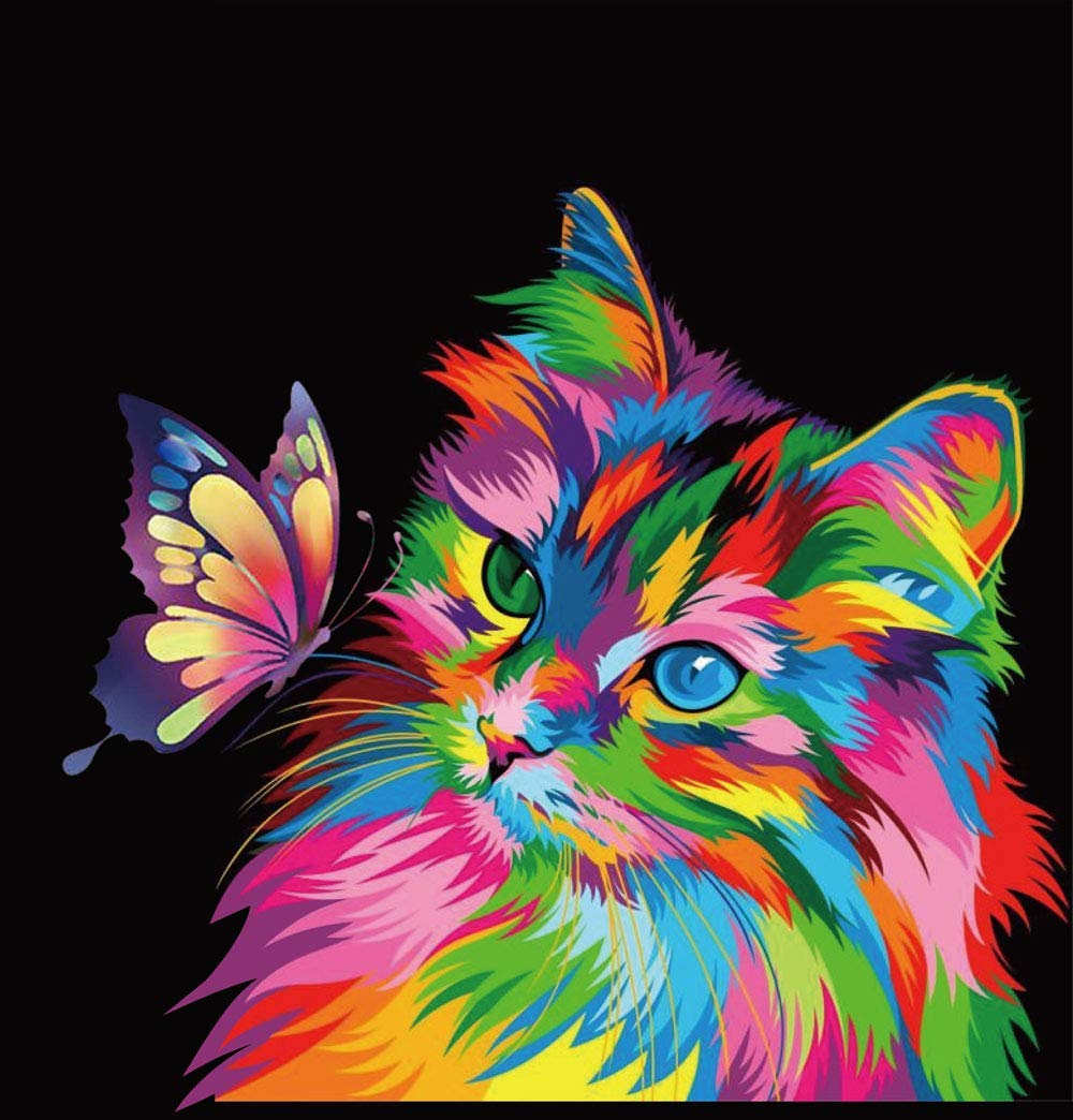 Elftoyer Paint by Numbers Kit – Colorful Cats and Butterflies, 16x20 Inch Canvas, DIY Painting for Kids and Adults