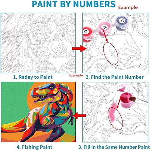 Elftoyer Paint by Numbers Kit – Colorful Dinosaurs 16x20 inch Canvas for Kids & Adults