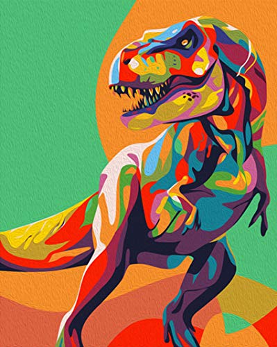 Elftoyer Paint by Numbers Kit – Colorful Dinosaurs 16x20 inch Canvas for Kids & Adults