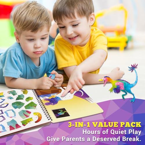 Elite Panda Sticker by Number Books - 3-Pack for Kids Ages 4-8, 30 Pictures, Mermaid Princess Dinosaur, Travel Activity Set