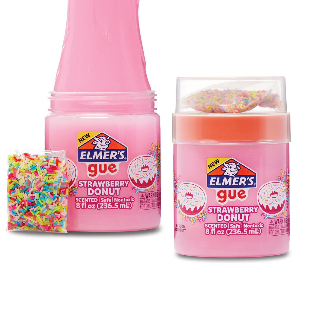 Elmer's Gue Strawberry Donut Slime 2-Pack: Premade Fluffy Scented Slime with Rainbow Sprinkle Mix-Ins