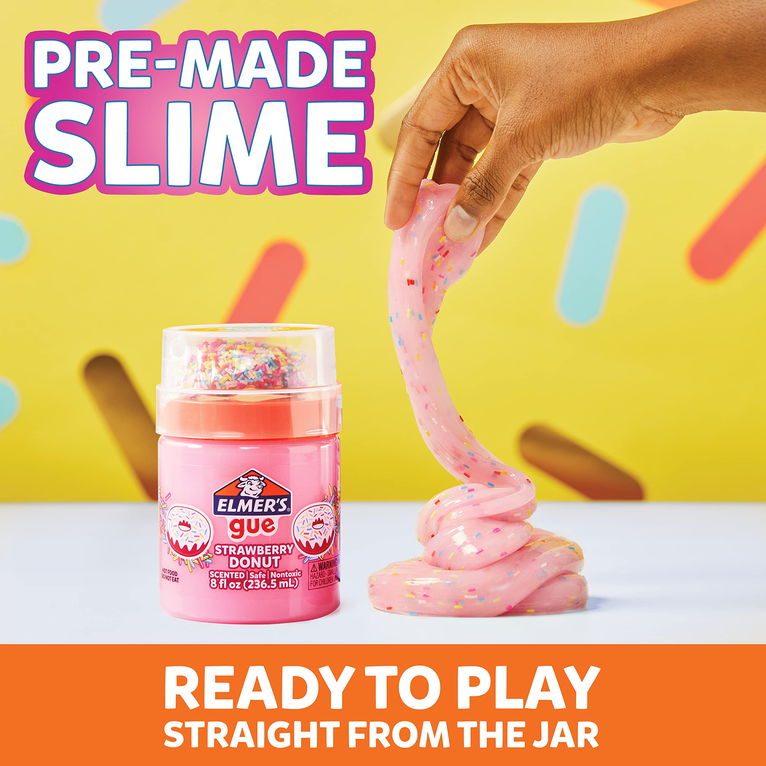 Elmer's Gue Strawberry Donut Slime 2-Pack: Premade Fluffy Scented Slime with Rainbow Sprinkle Mix-Ins