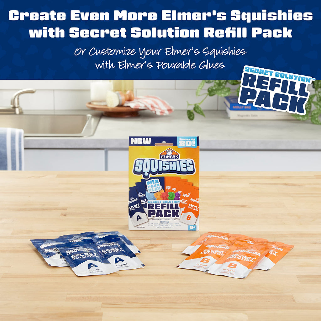Elmer's Squishies DIY Kit – Make 2 Surprise Squishy Toys, Collect 80 Characters (12 Rare)
