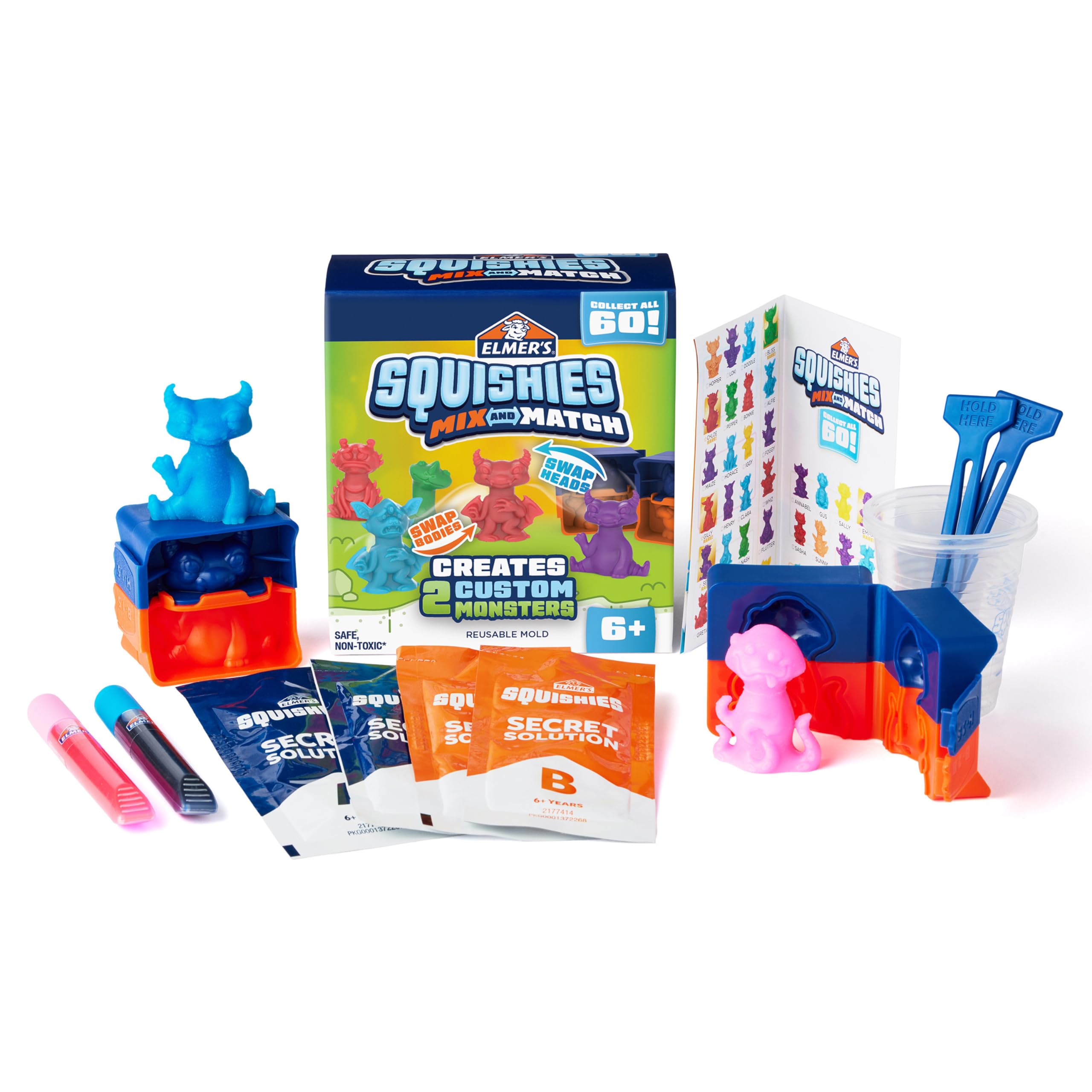 Elmer's Squishies Mix & Match DIY Kit – Create 2 Custom Squishy Toys, 12-Piece Set, Ages 6+