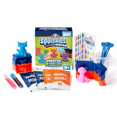 Elmer's Squishies Mix & Match DIY Kit – Create 2 Custom Squishy Toys, 12-Piece Set, Ages 6+