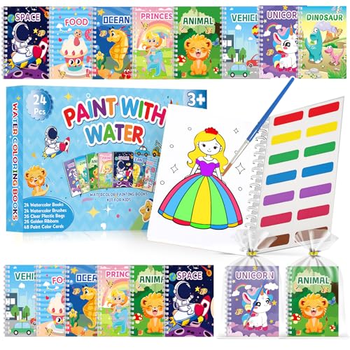 Elover 24-Pack Water Coloring Books for Kids Party Favors – Mini Scratch Art Notebooks with Stencils for Ages 4-8