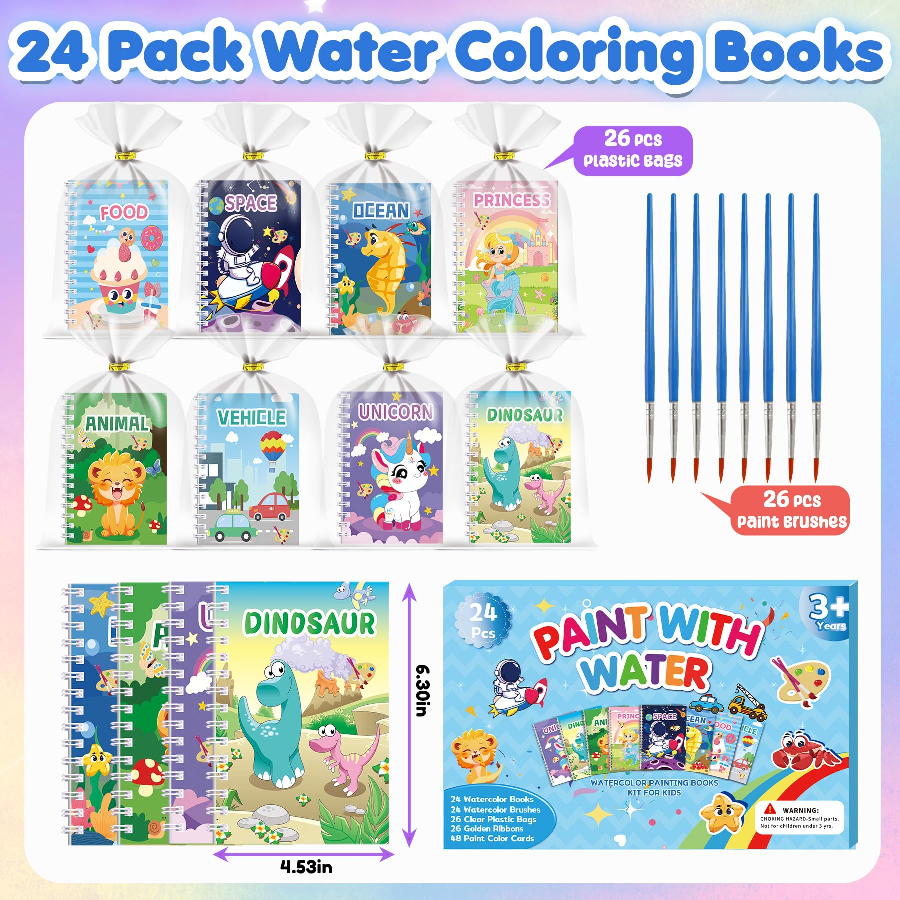 Elover 24-Pack Water Coloring Books for Kids Party Favors – Mini Scratch Art Notebooks with Stencils for Ages 4-8
