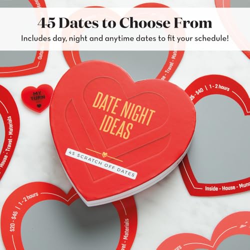 Eluvate Scratch Off Date Night Ideas - 45 Romantic Couple Cards with Heart Coin for Anniversary, Birthday or Wedding Gifts
