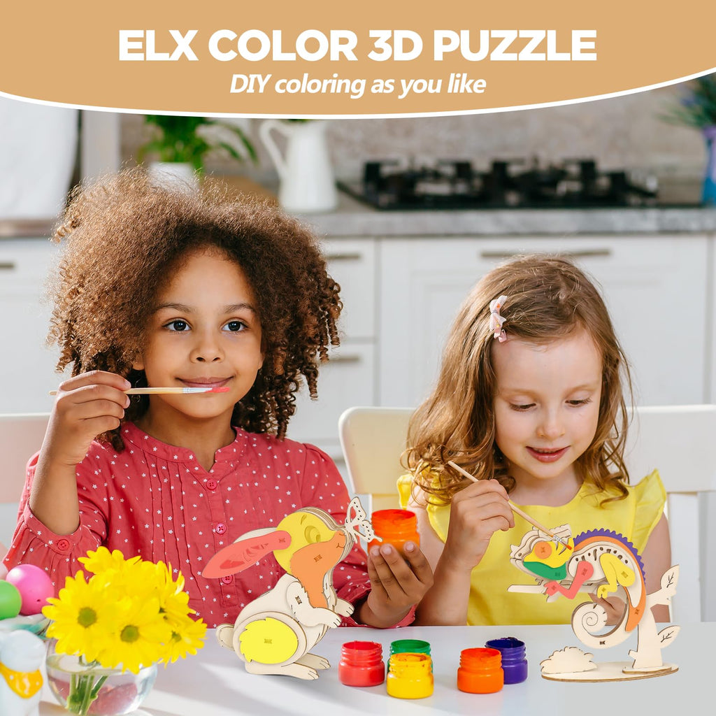 ELX 3D Wooden Animal Puzzles – 4 Piece Set for Kids 6+ (Squirrel, Rabbit, Mongoose, Chameleon) – No Glue or Tools Needed