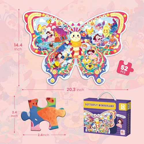 ELX 52 Piece Butterfly Jigsaw Puzzle for Kids 3+ - Large Floor Puzzle with Storage Box