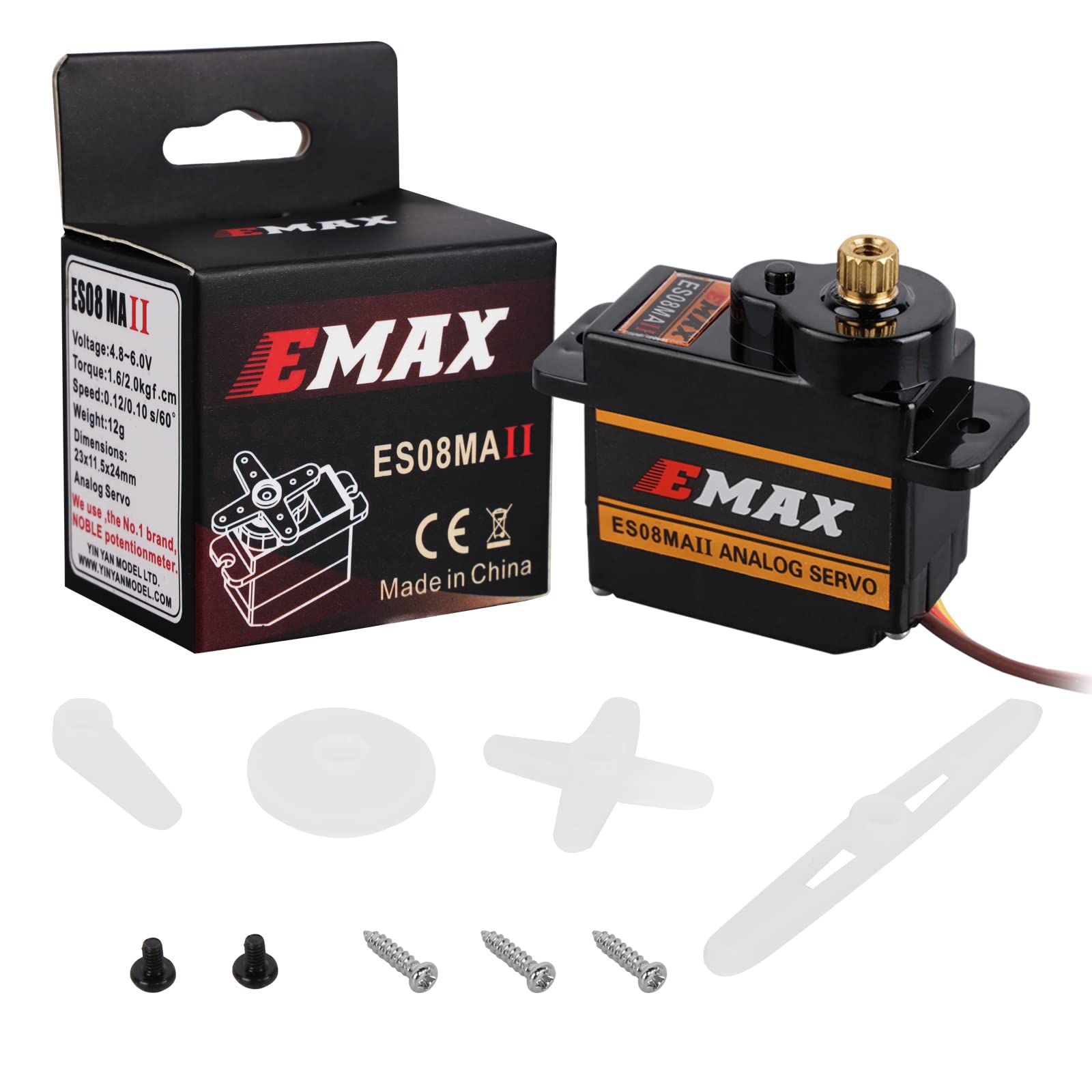 EMAX ES08MA II 12g Mini Metal Gear Analog Servo – 4.8-6V, Futaba/JR Compatible for RC Models