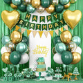 Emerald Green and Gold Birthday Decorations Kit – 30 Balloons, Happy Birthday Banner, 2m Fringe Curtain, Heart Foil Balloons by Adorely