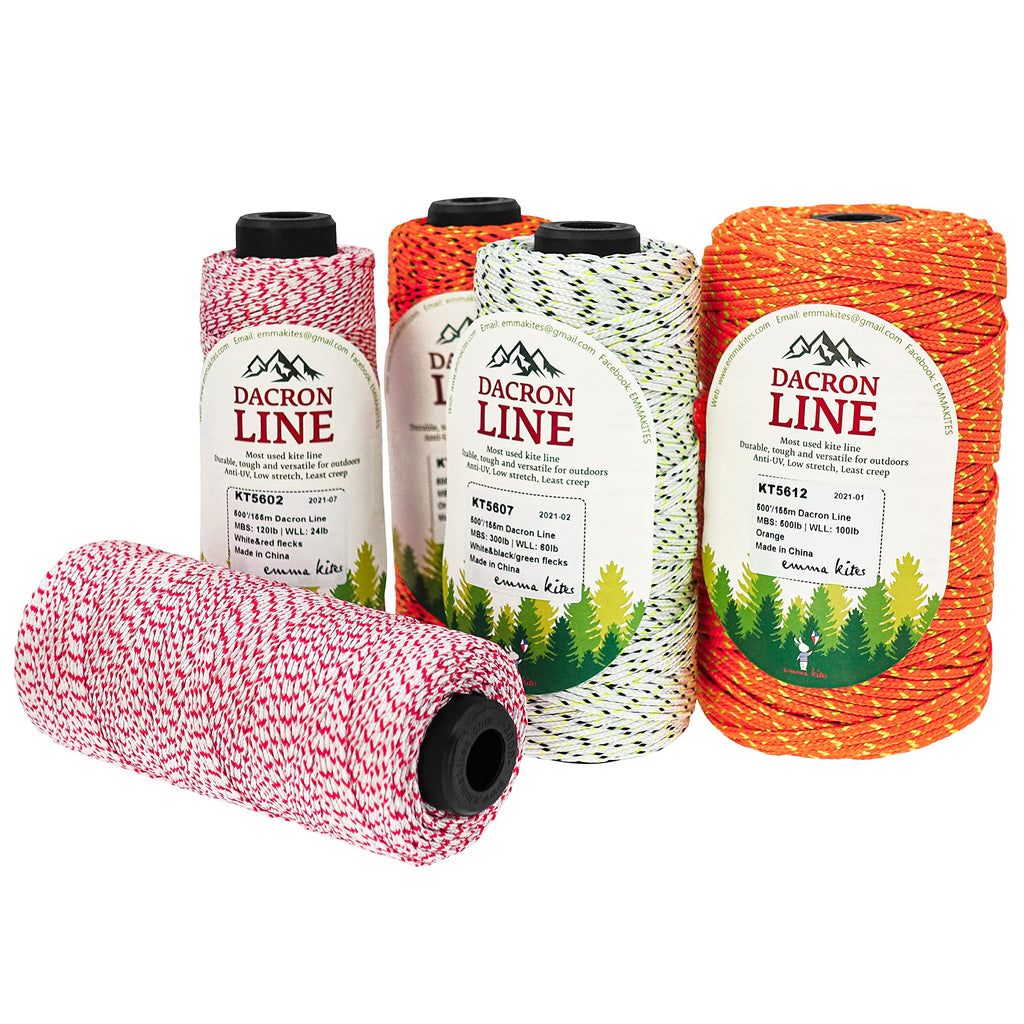 EMMA KITES Braided Dacron Polyester Kite Line - 50 lbs, 1000 ft, Red Flecks for High Visibility