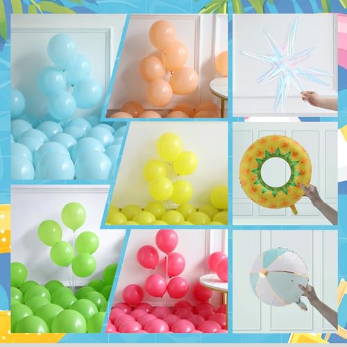 Enanal 162-Piece Tropical Pool Party Balloon Set – Pastel Latex & Foil Balloons with Beach Ball, Swimming Ring, and Arch Accessories