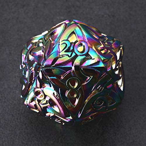 Endless Chaos Rainbow D20 Dice with Celtic Knots – Solid Metal, Extra Large for D&D & TTRPGs
