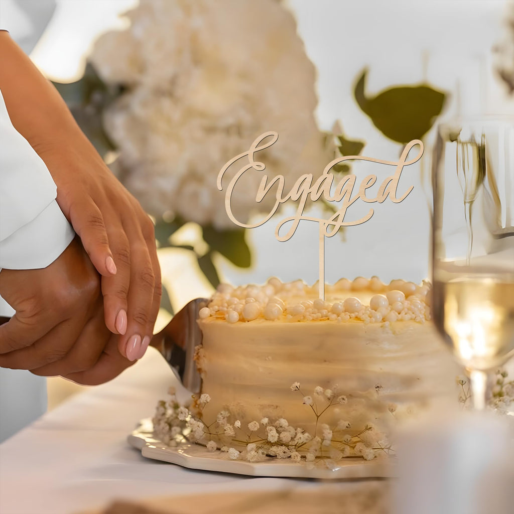 Engagement Cake Topper – Wooden “Engaged” Decoration by Party to Be