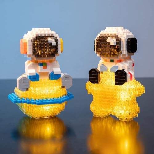 ENHANA Micro Building Blocks Astronaut Model with Light - 433 Piece Glow-in-the-Dark Spaceman Lunar Mini Blocks Set for Kids & Adults