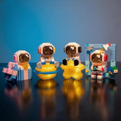 ENHANA Micro Building Blocks Astronaut Model with Light - 433 Piece Glow-in-the-Dark Spaceman Lunar Mini Blocks Set for Kids & Adults