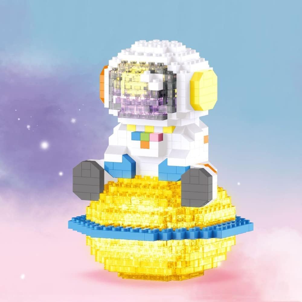 ENHANA Micro Building Blocks Astronaut Model with Light - 433 Piece Glow-in-the-Dark Spaceman Lunar Mini Blocks Set for Kids & Adults