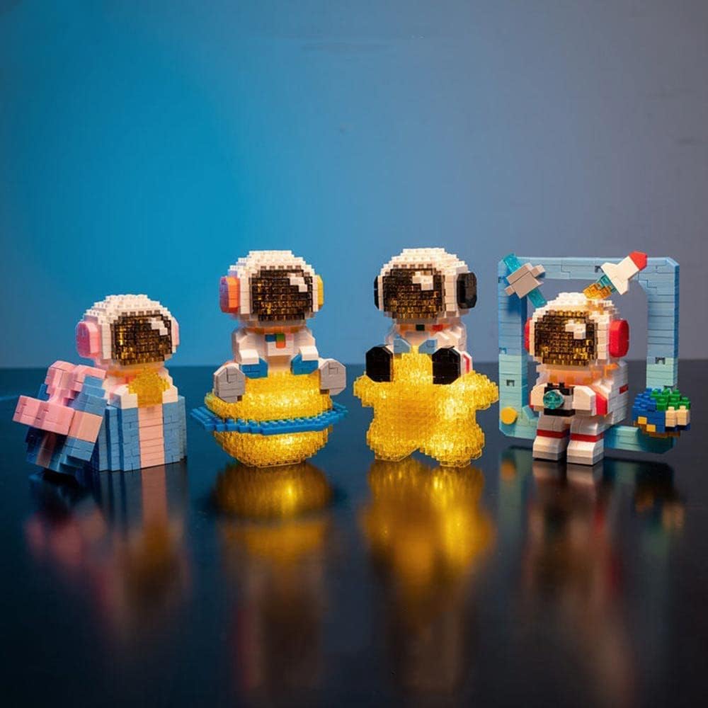 ENHANA Micro Building Blocks Astronaut Model with Light - 433 Piece Glow-in-the-Dark Spaceman Lunar Mini Blocks Set for Kids & Adults