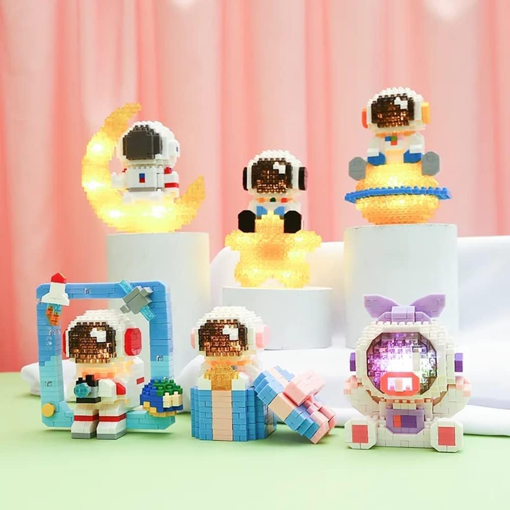 ENHANA Micro Building Blocks Astronaut Model with Light - 433 Piece Glow-in-the-Dark Spaceman Lunar Mini Blocks Set for Kids & Adults