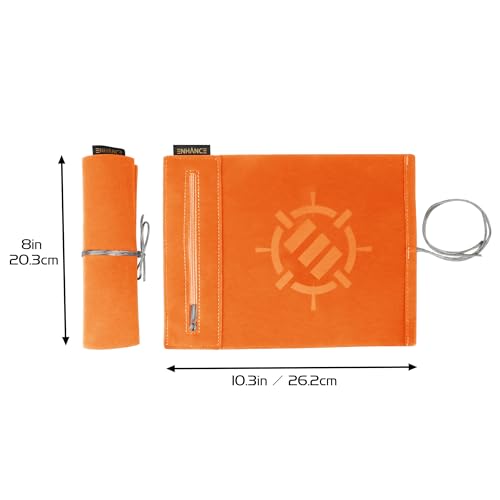 ENHANCE Roll on a Scroll Dice Mat + 12 D6 Dice - Orange - Soft Portable Dice Roller for Board Games