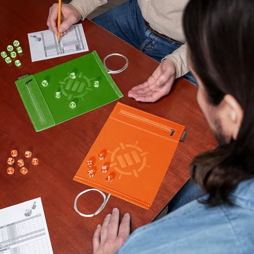 ENHANCE Roll on a Scroll Dice Mat + 12 D6 Dice - Orange - Soft Portable Dice Roller for Board Games