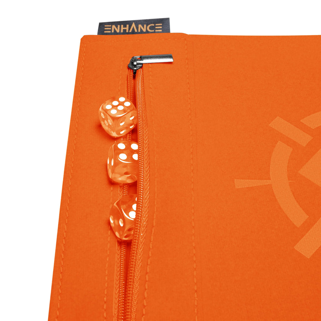 ENHANCE Roll on a Scroll Dice Mat + 12 D6 Dice - Orange - Soft Portable Dice Roller for Board Games