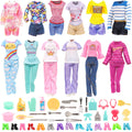 ENOCHT 40-Piece Doll Clothes Set: 6 Pants Outfits, 10 Shoes, 15 Makeup Tools, 9 Tableware for 11.5-Inch Dolls