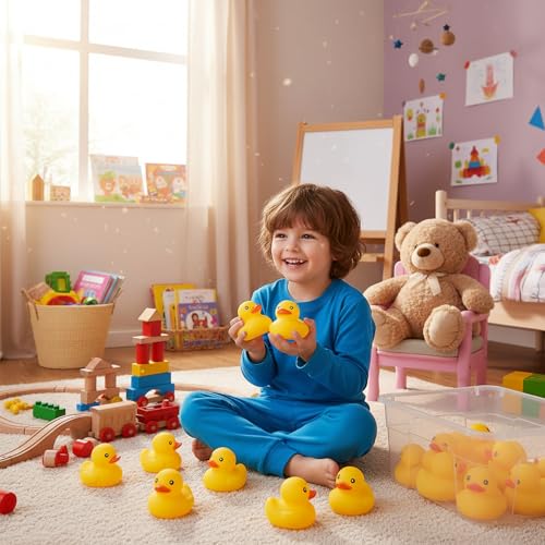 Ensbelei 20-Pack Large Yellow Rubber Ducks – Squeaky Bath Toys for Toddlers, Party Favors, and Decor