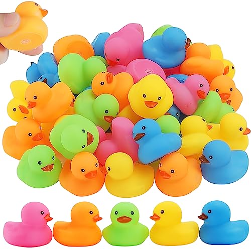 Ensbelei 50-Pack Mini Rubber Duck Bath Toys – Multicolor Floating Ducks for Baby Shower Favors, Pool Parties, and Sensory Play