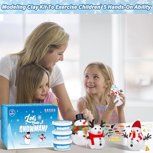 EOBOH 10-Pack DIY Snowman Craft Kit for Kids – Build Multiple Snowmen with Air-Dry Clay and Accessories, Christmas Indoor Activity