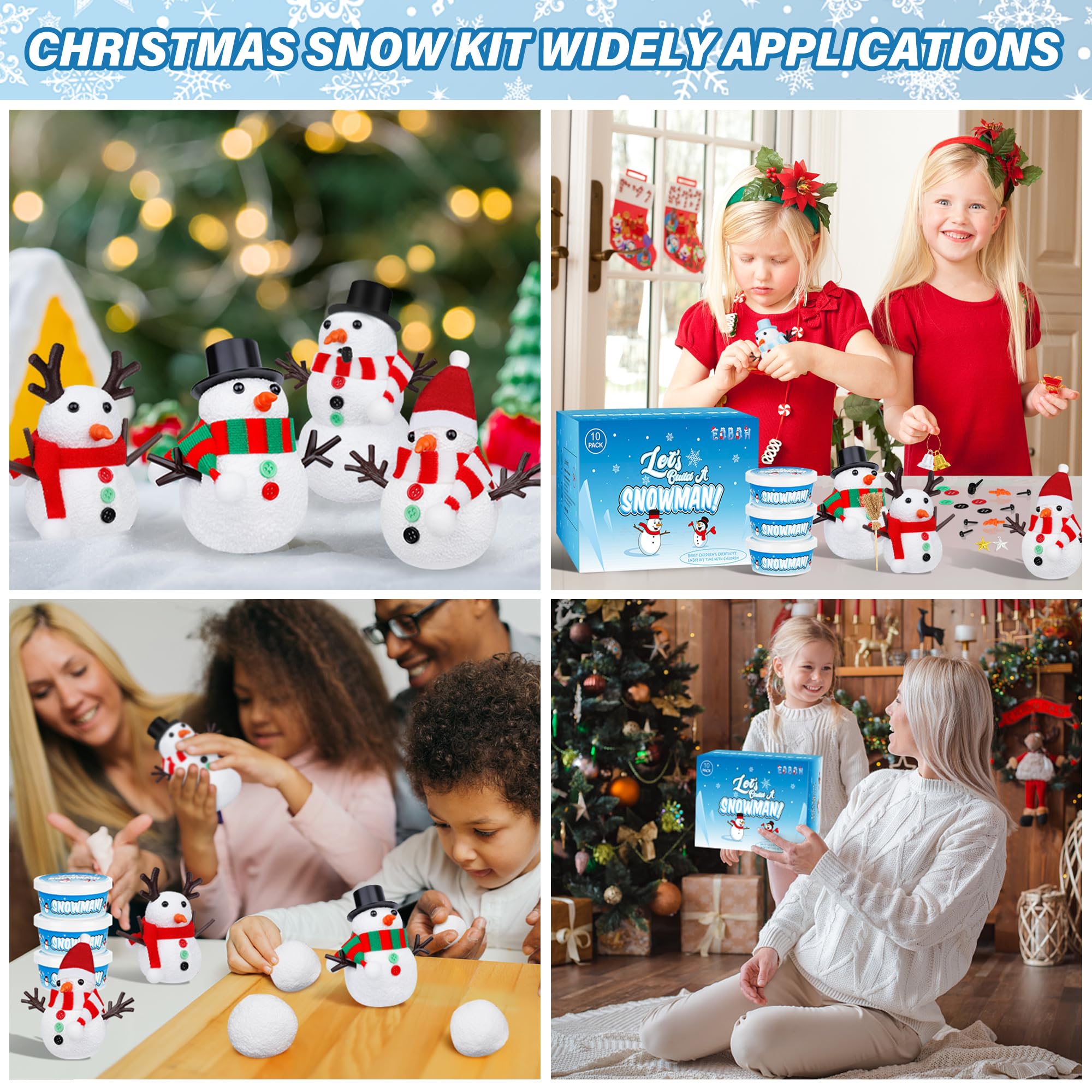 EOBOH 10-Pack DIY Snowman Craft Kit for Kids – Build Multiple Snowmen with Air-Dry Clay and Accessories, Christmas Indoor Activity